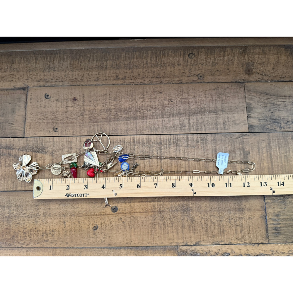 Free People Maxamillion Charm Necklace Flower Heart Evil Eye Gold Tone NWT - Picture 5 of 5